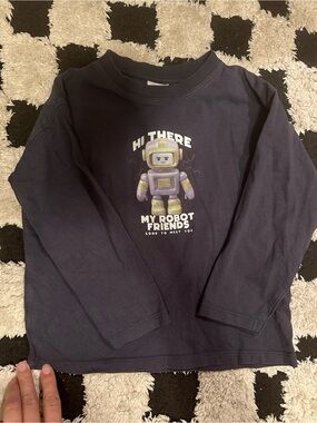 Zara Navy Long-Sleeve Shirt with Robot Graphic
